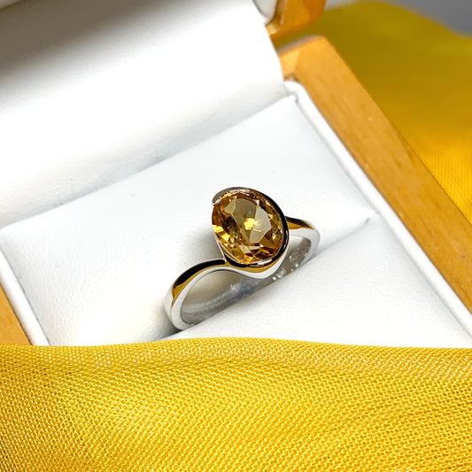 Real citrine ring fancy oval swirl sterling silver