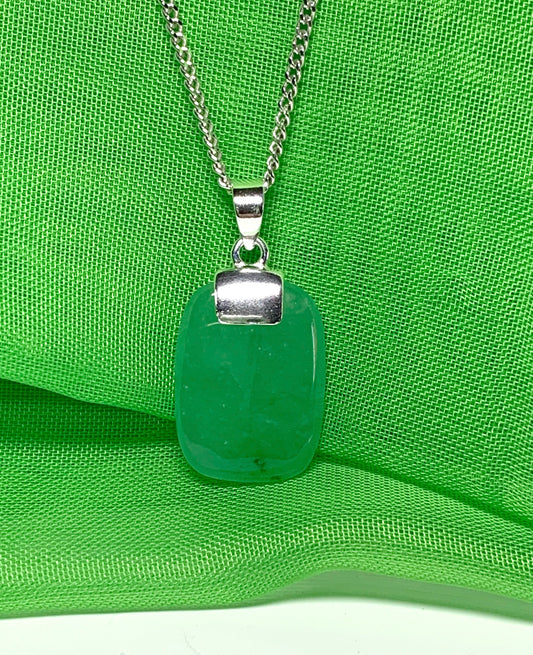 Pendant real cushion shaped real green jade stone necklace sterling silver