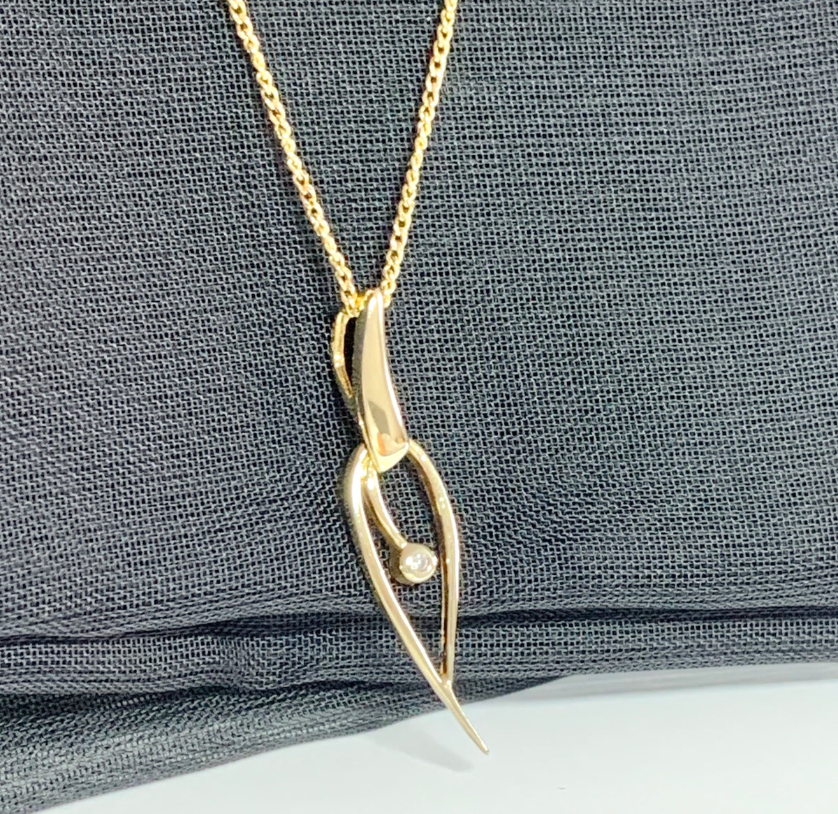 Real diamond necklace yellow gold open fancy swirl ellipse shaped pendant