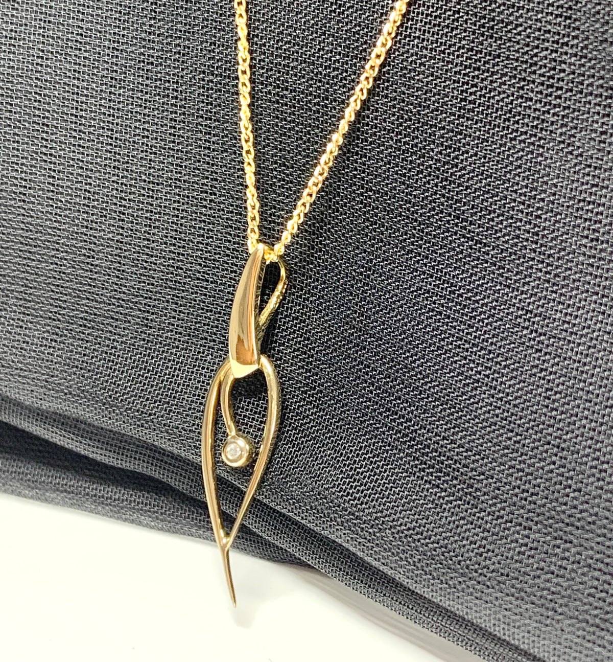 Real diamond necklace yellow gold open fancy swirl ellipse shaped pendant