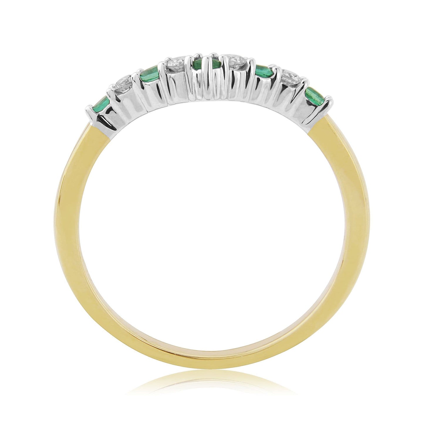 Real emerald and diamond wishbone ring yellow gold