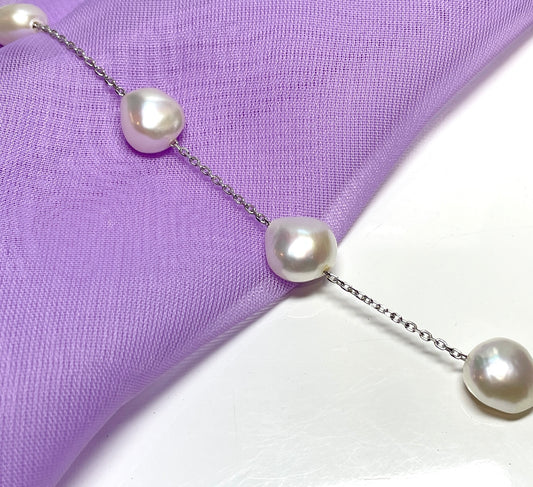 Real freshwater cultured fine large irregular oval pearl sterling silver bracelet