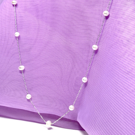 Real freshwater fine round pearl sterling silver necklace