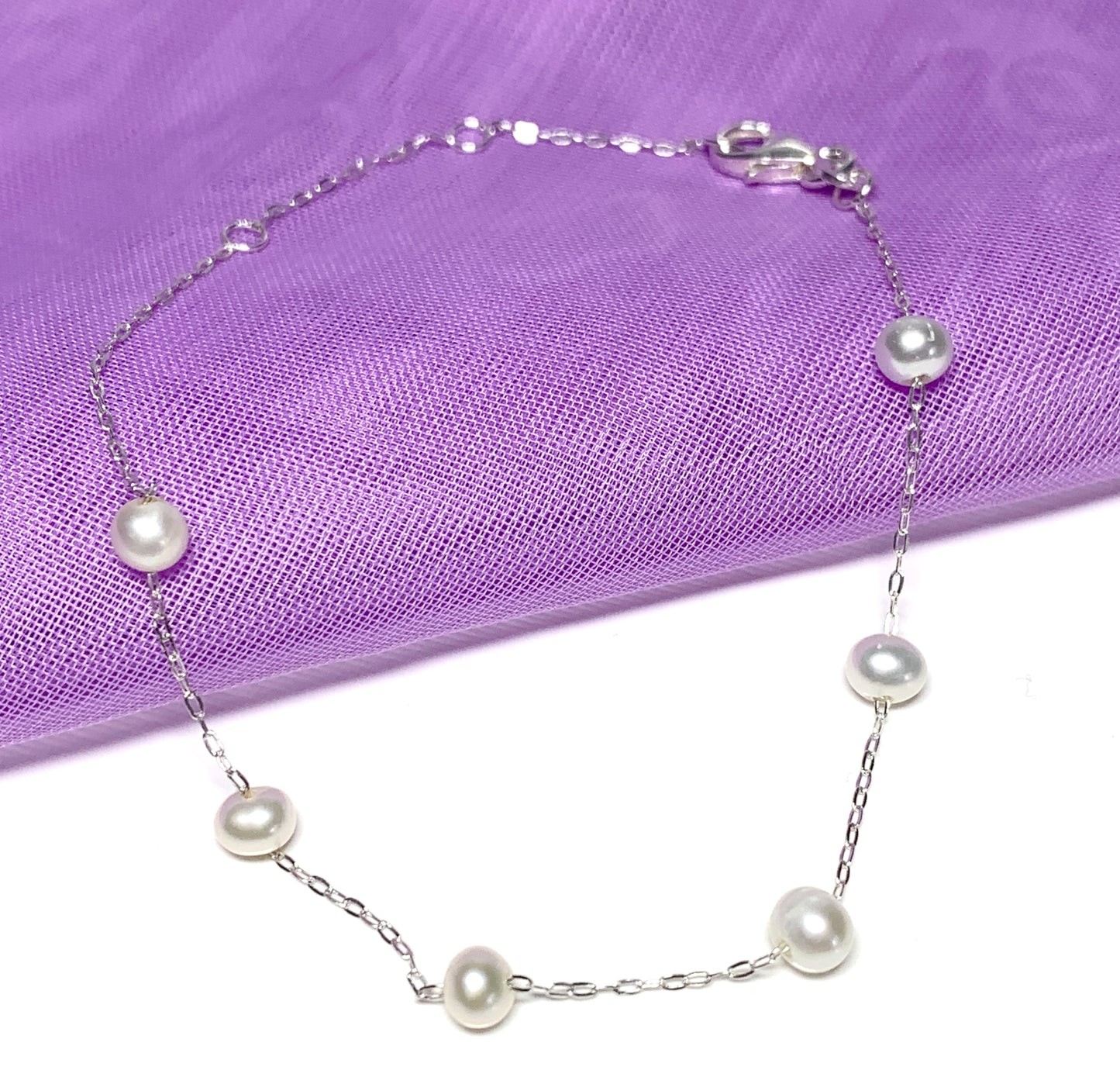 Real freshwater fine round pearl sterling silver bracelet