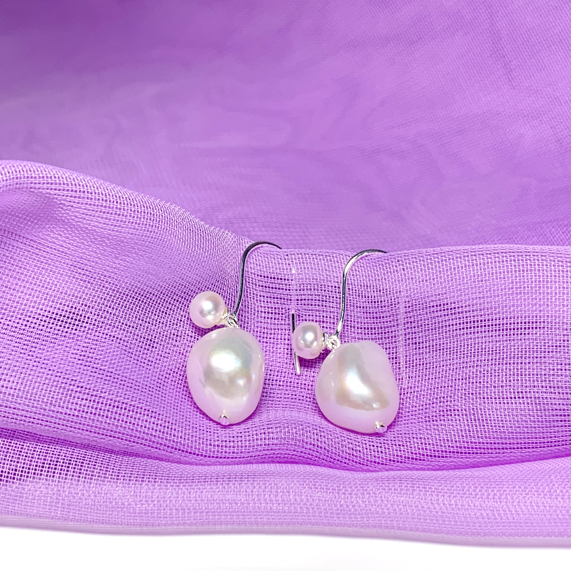 Real freshwater pearl double drop earrings