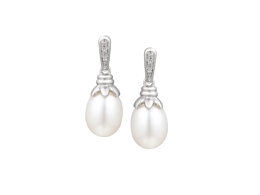 Real freshwater pearl flower petal sterling silver drop earrings