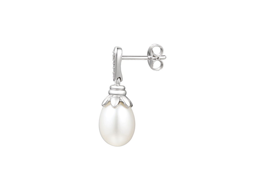 Real freshwater pearl flower petal sterling silver drop earrings