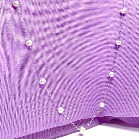 Real freshwater fine round pearl sterling silver necklace