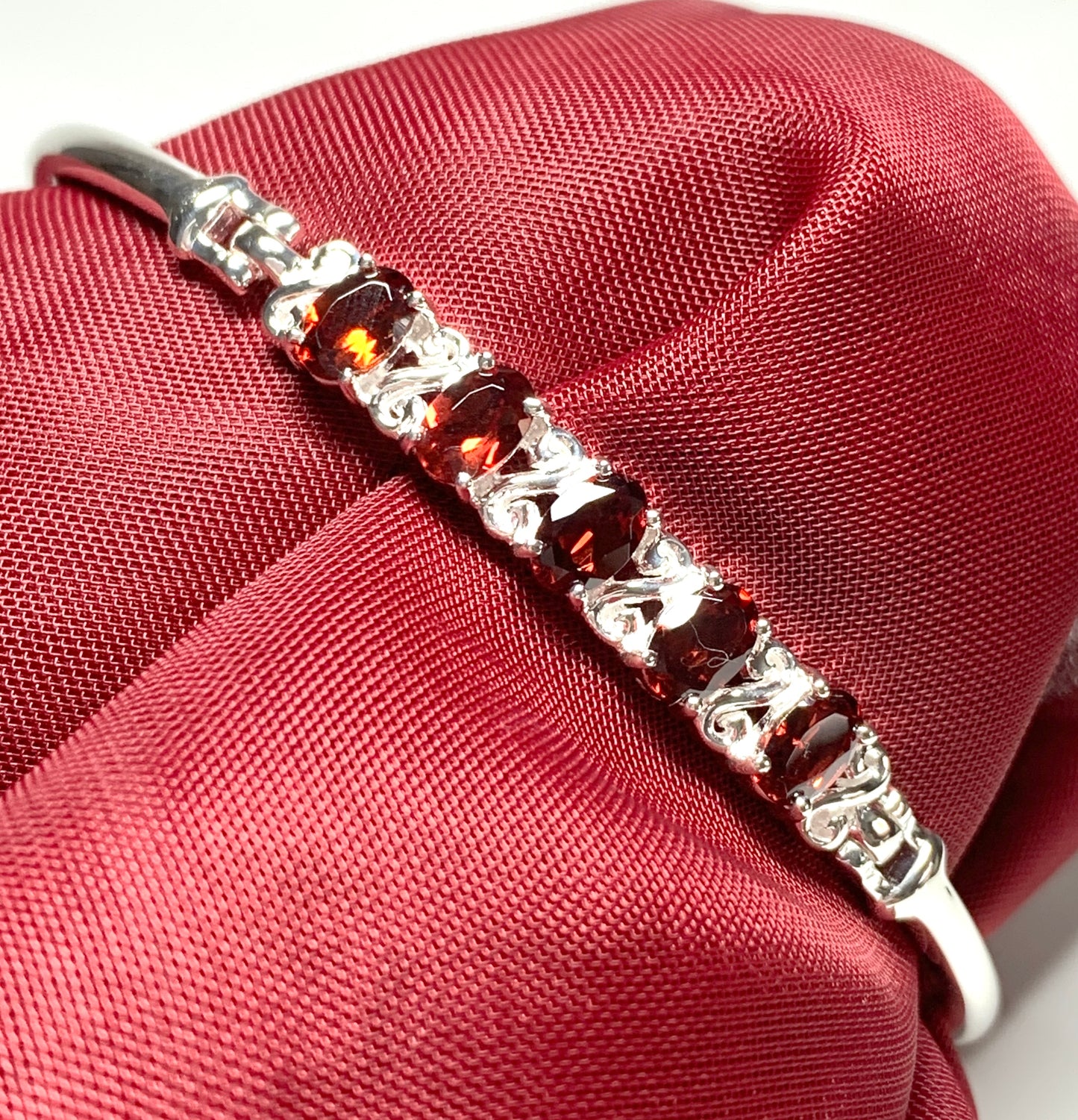 Real garnet oval sterling silver set bangle