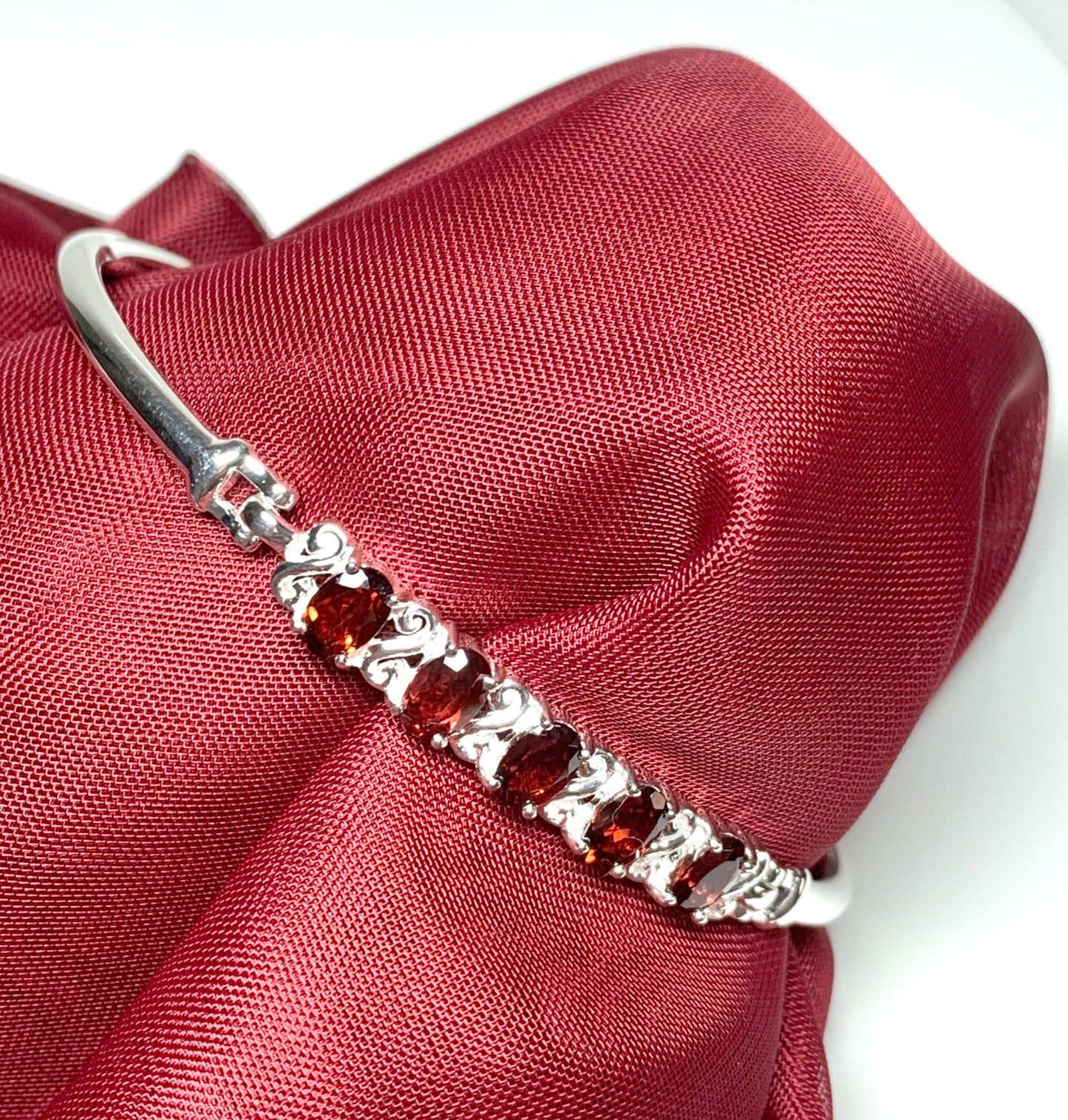 Real garnet oval sterling silver set bangle
