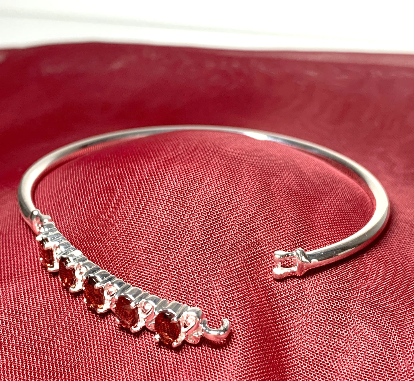 Real garnet oval sterling silver set bangle