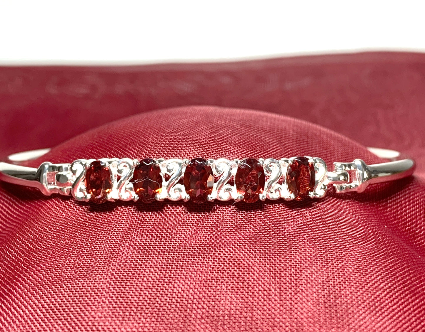 Real garnet oval sterling silver set bangle