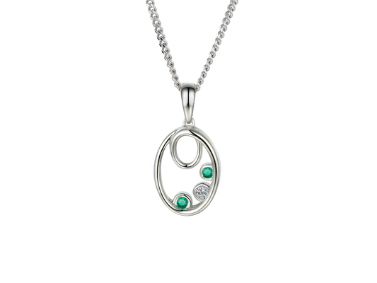 Real green emerald sterling silver oval necklace pendent with cubic zirconia