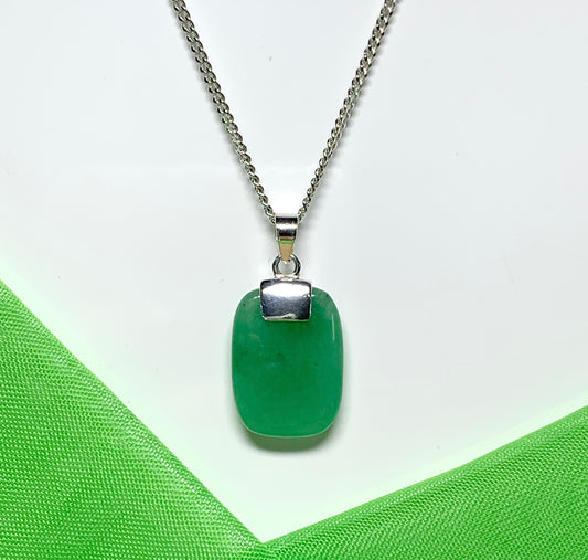 Real green jade cushion shaped silver necklace pendant