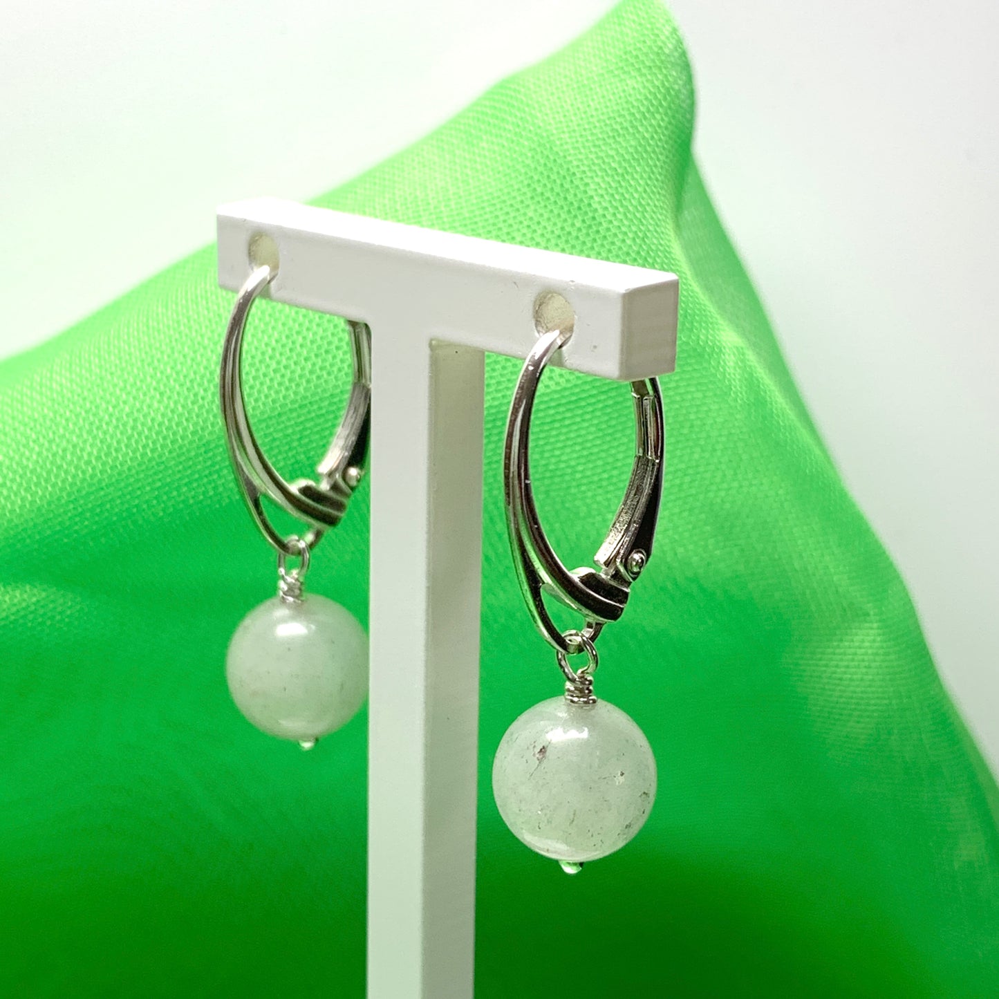 Real green jade drop earrings round ball shaped