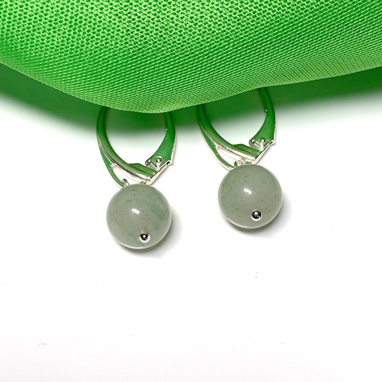 Real green jade drop earrings round ball shaped