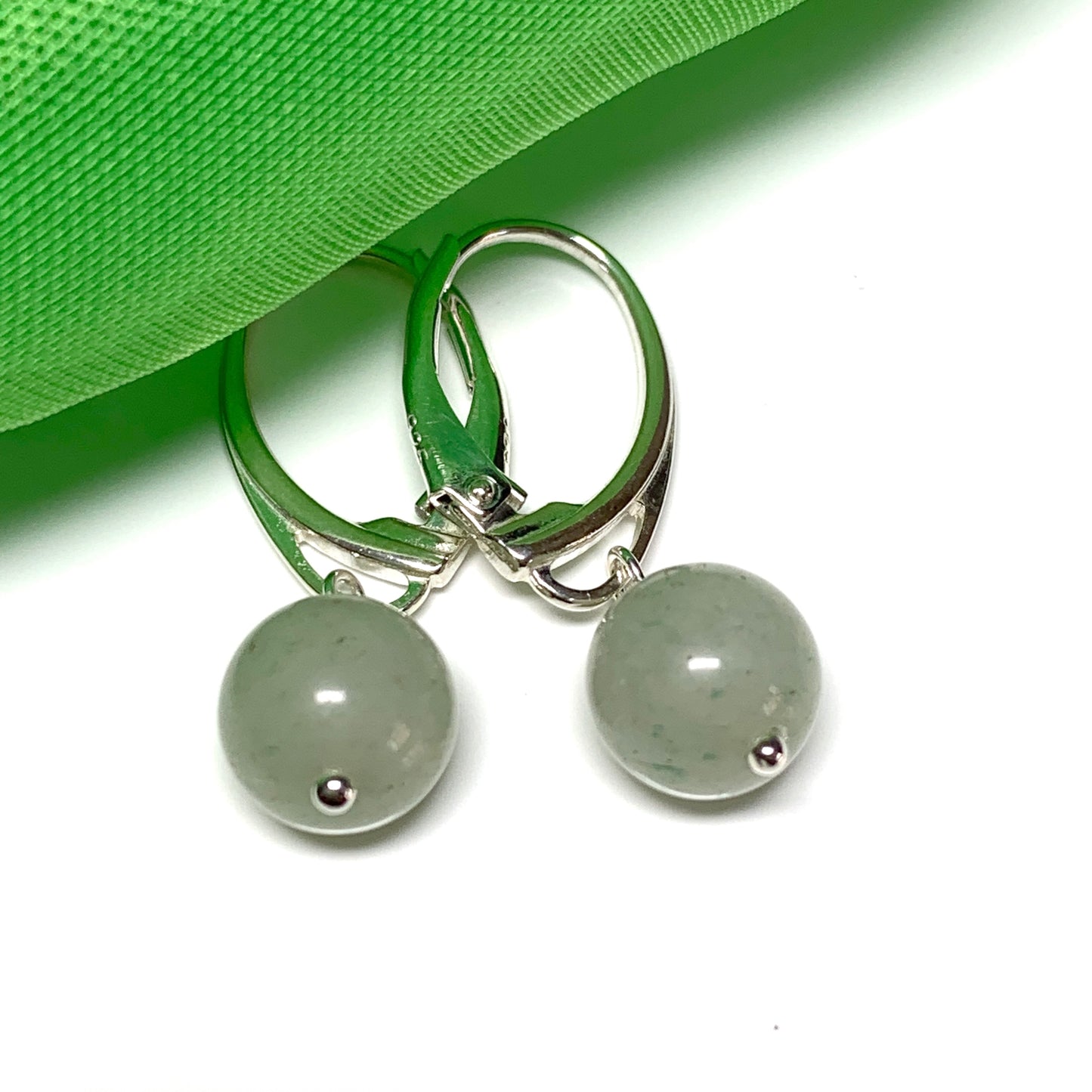 Real green jade drop earrings round ball shaped