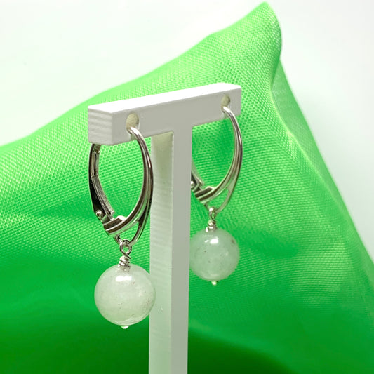 Real green jade drop earrings round ball shaped