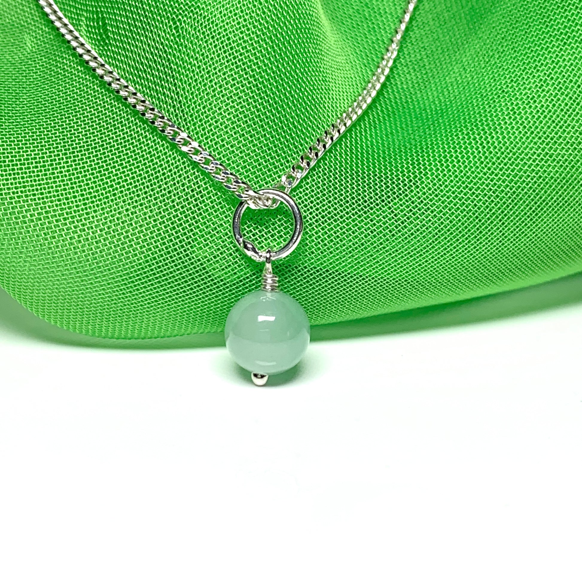 Real green jade necklace round ball shaped green pendant