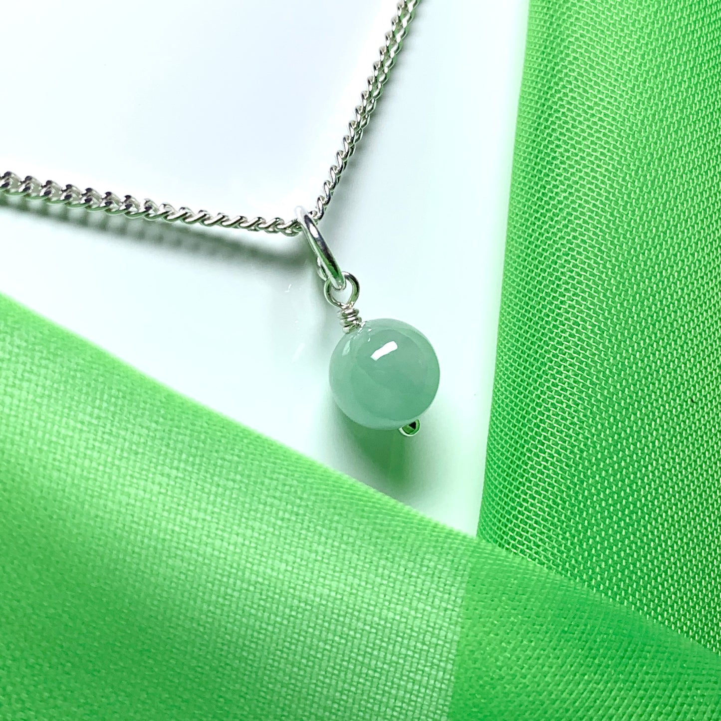 Real green jade necklace round ball shaped green pendant