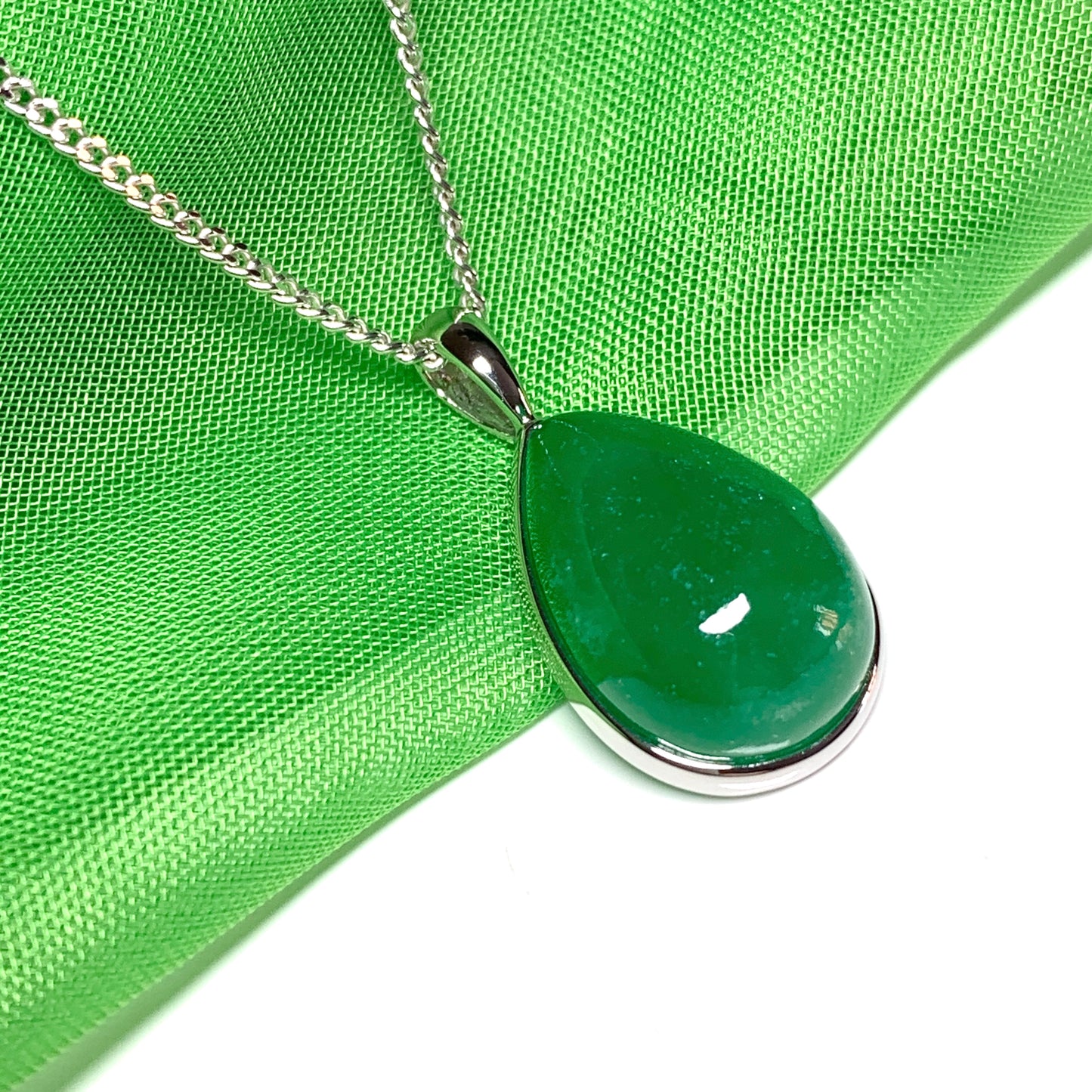 Real jade necklace teardrop pear necklace white gold pendant