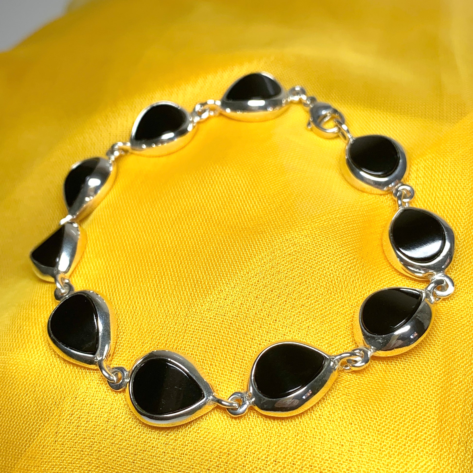 Real jet stone bracelet sterling silver black pear shaped