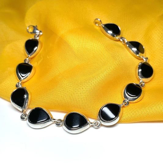 Real jet stone bracelet sterling silver black pear shaped