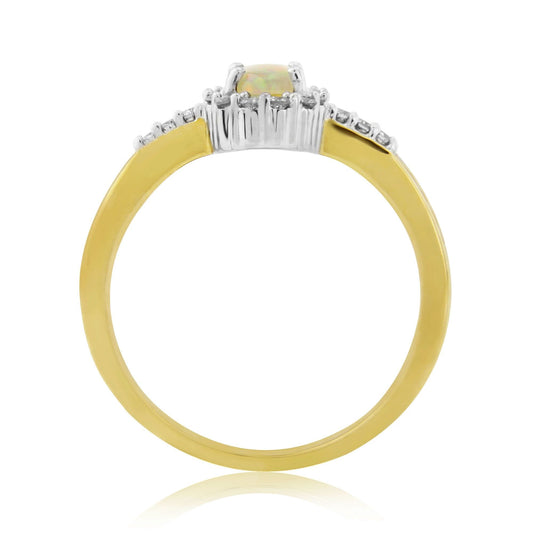 Real opal and diamond yellow gold oval cluster ring