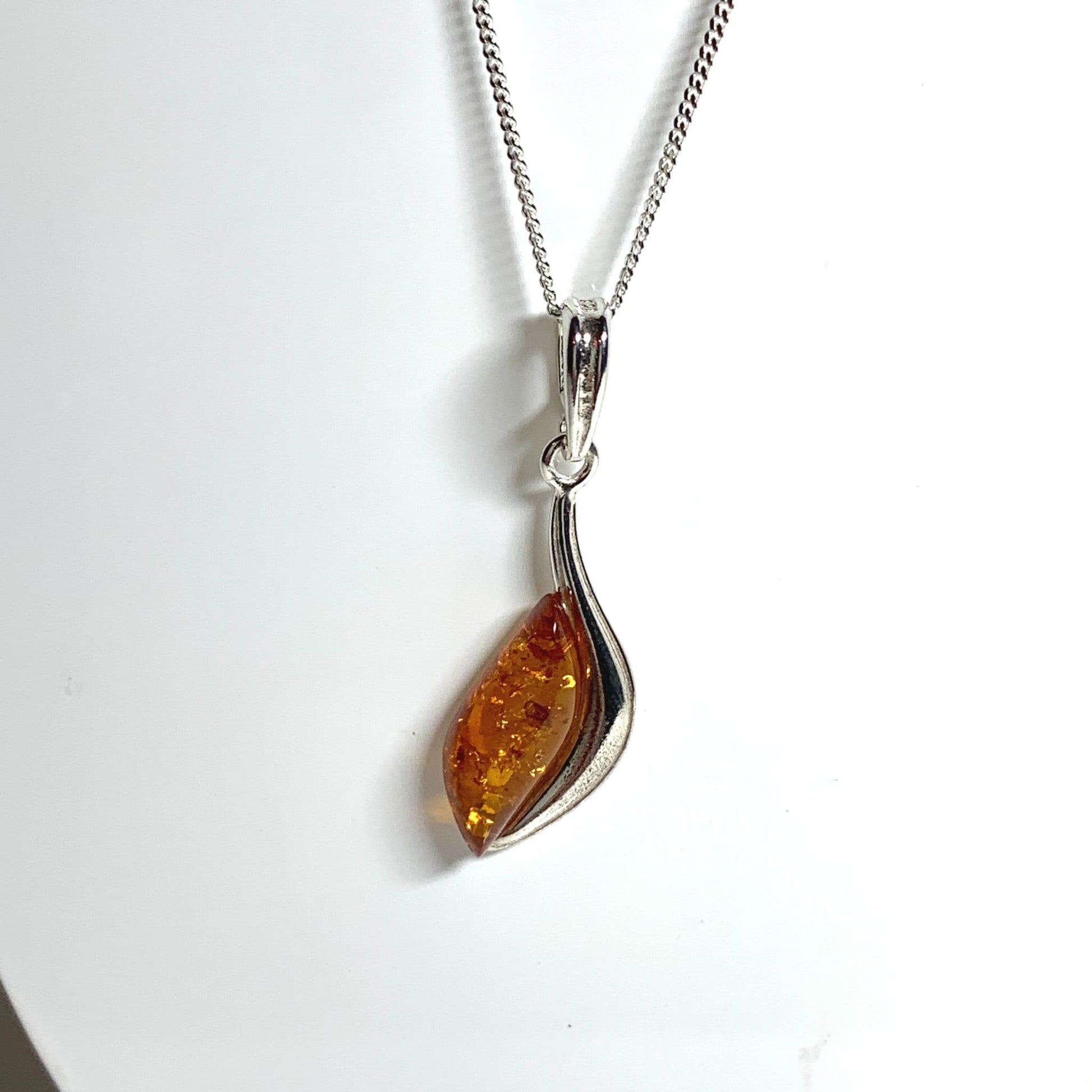 Real orange amber sterling silver necklace
