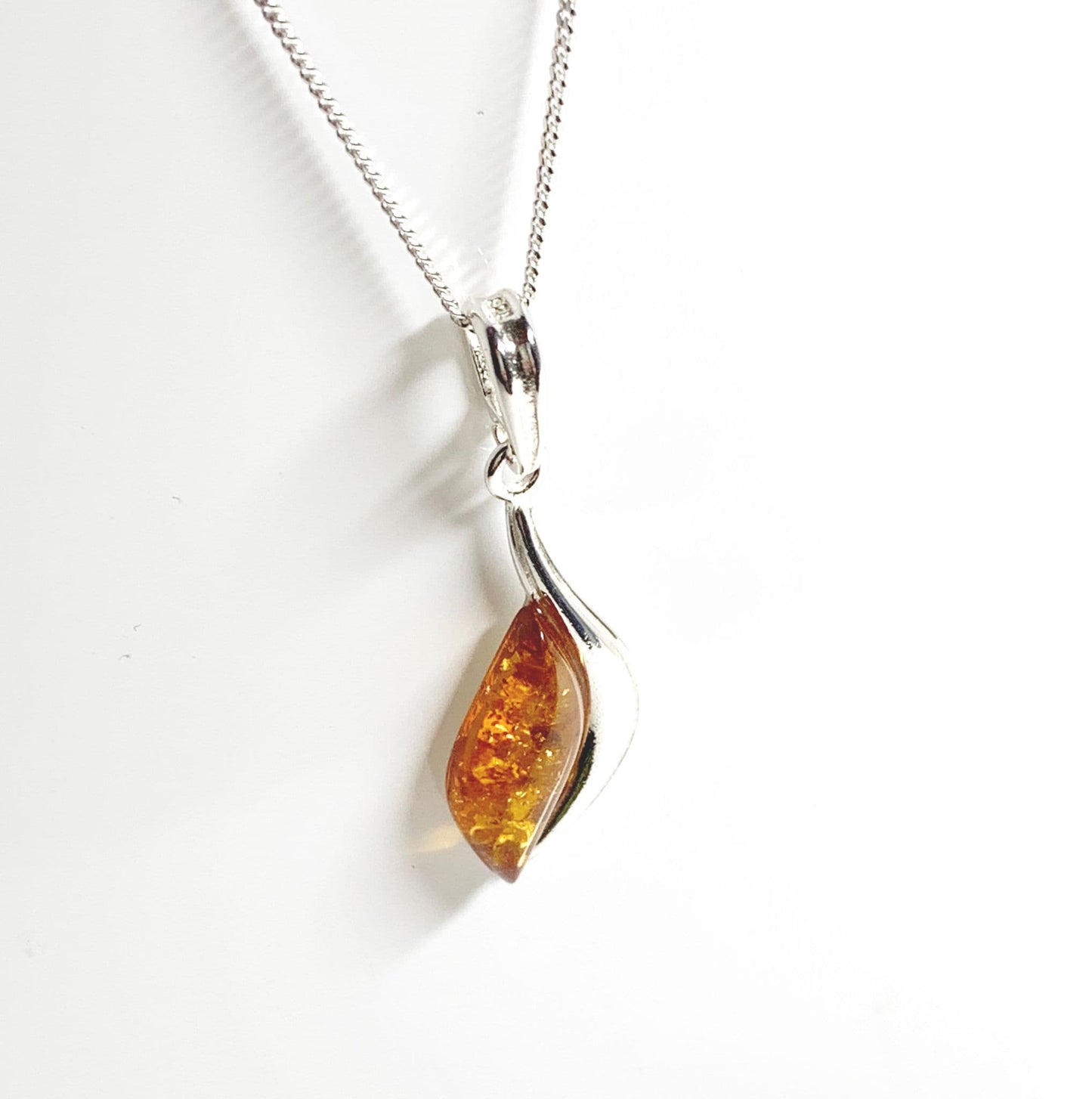 Real orange amber sterling silver necklace