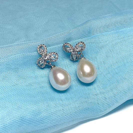 Real pearl fancy sparkling drop earrings