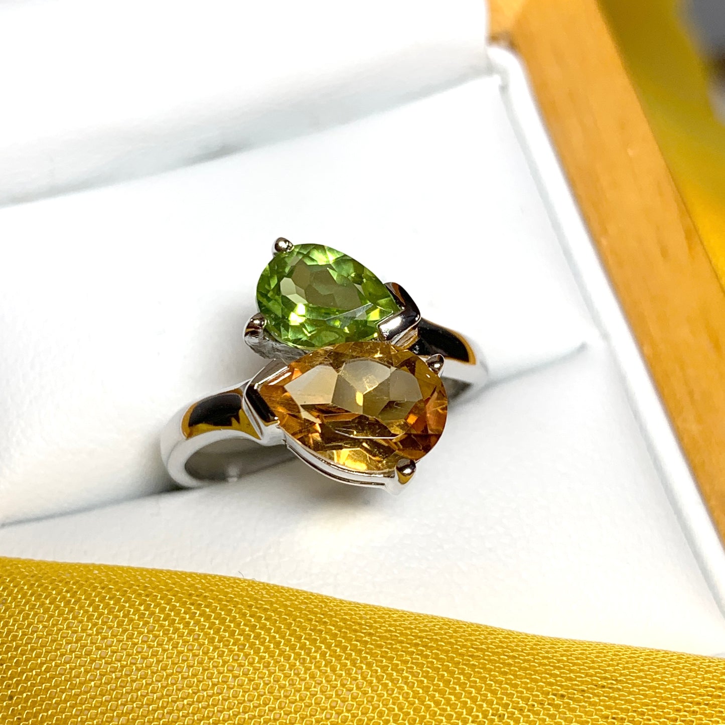 Real peridot and citrine fancy dress cocktail ring