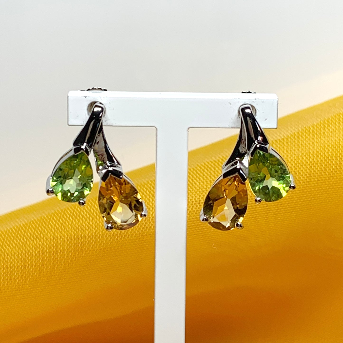 Real peridot and citrine fancy stud earrings