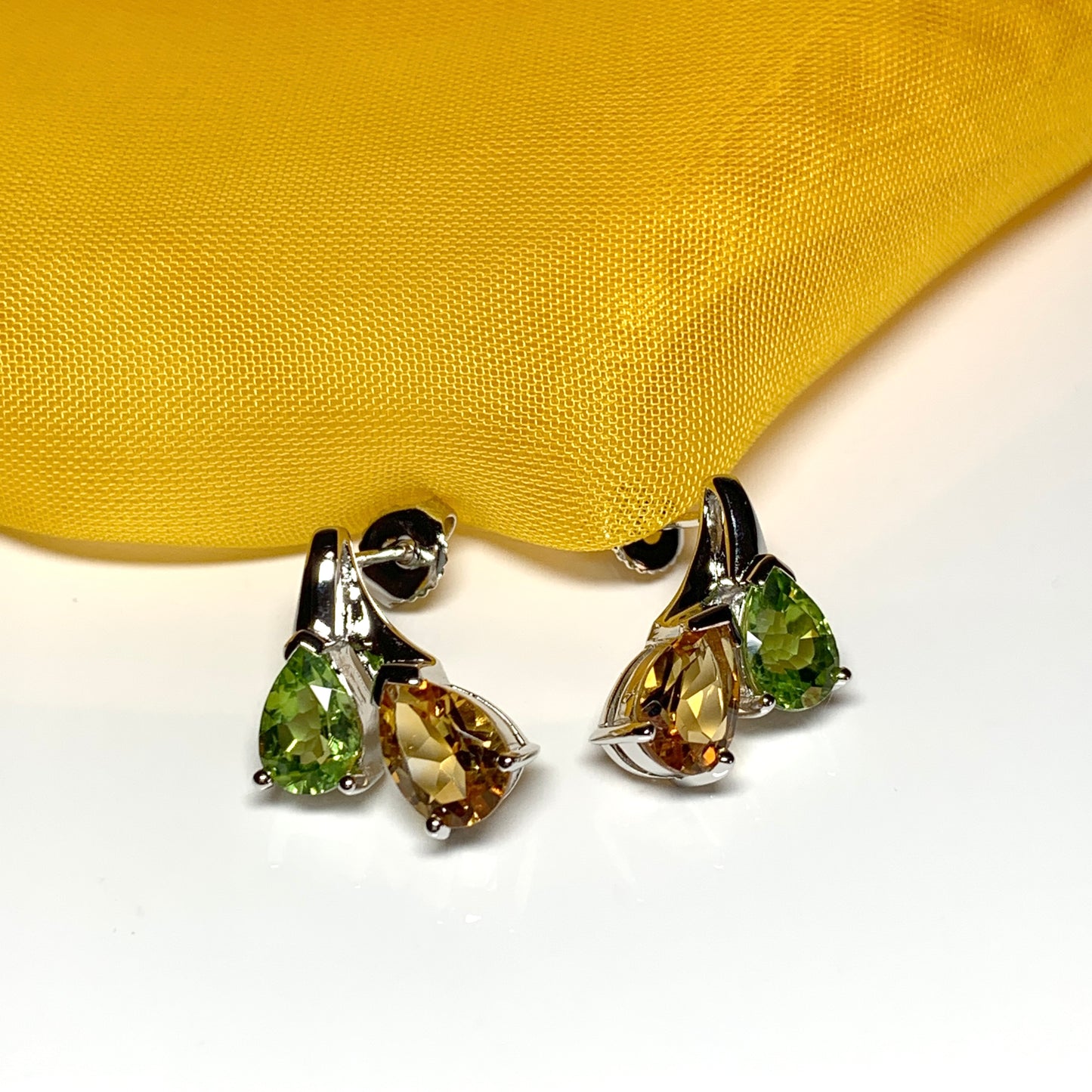 Real peridot and citrine fancy stud earrings