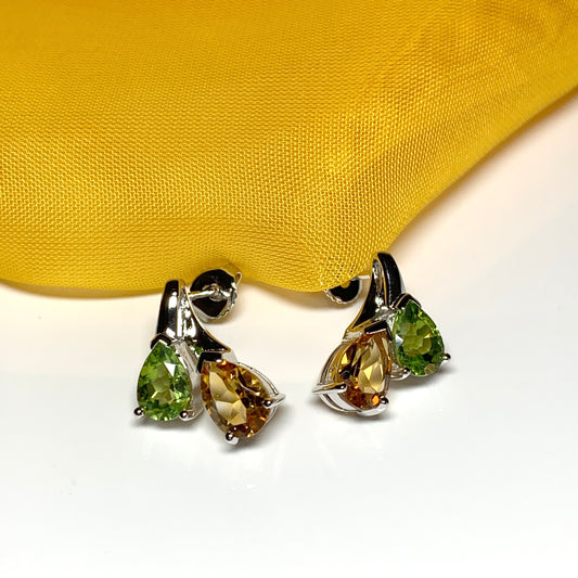 Real peridot and citrine fancy stud earrings