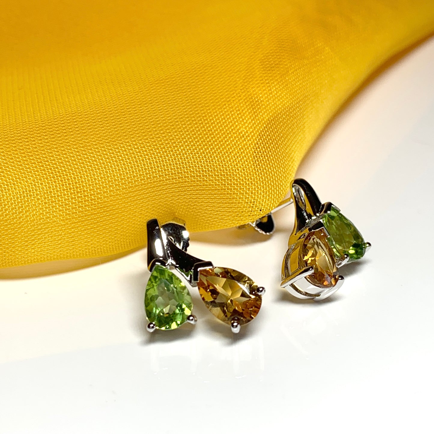 Real peridot and citrine fancy stud earrings