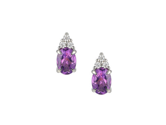 Real purple amethyst and cubic zirconia sterling silver purple stud earrings