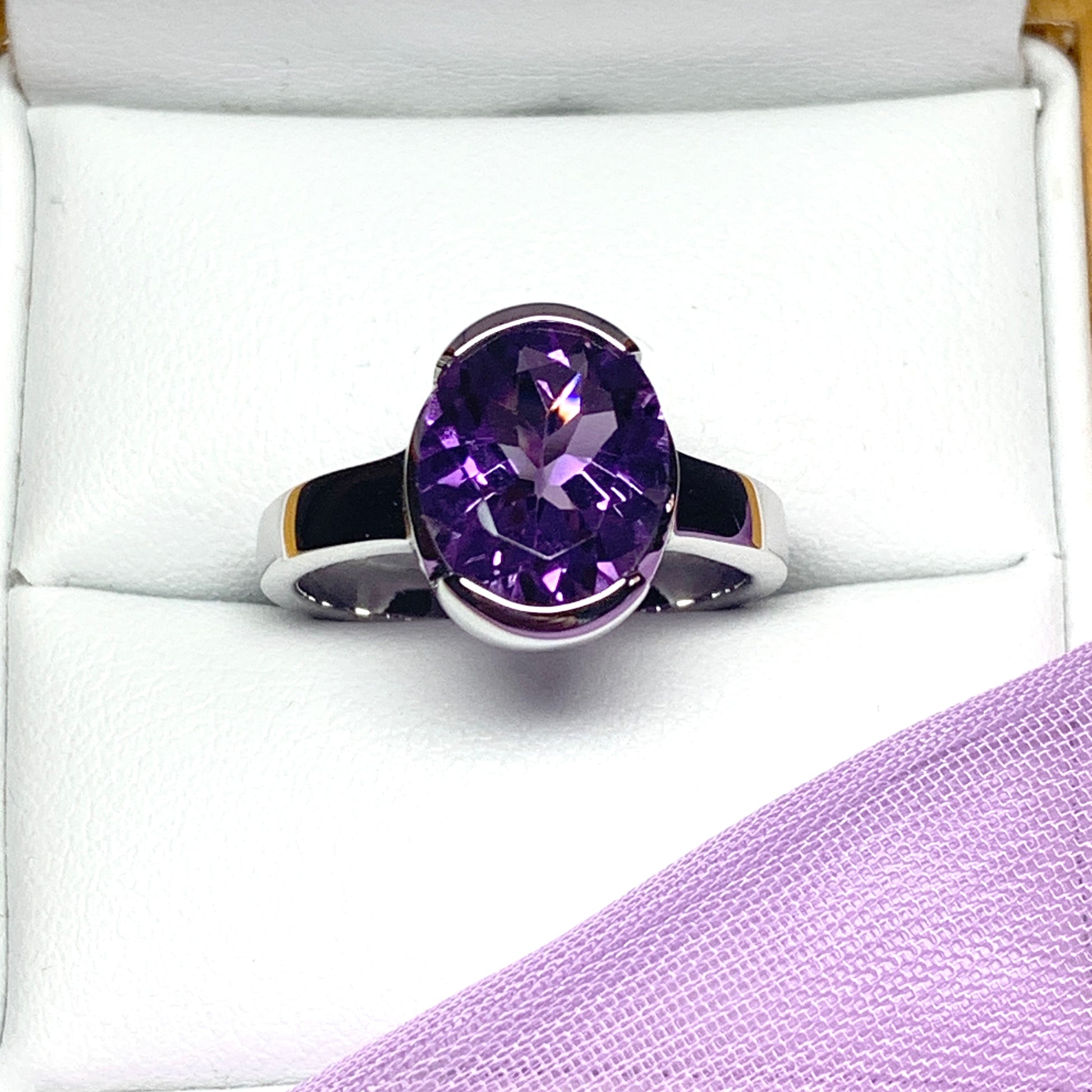 Real purple amethyst ring sterling silver oval
