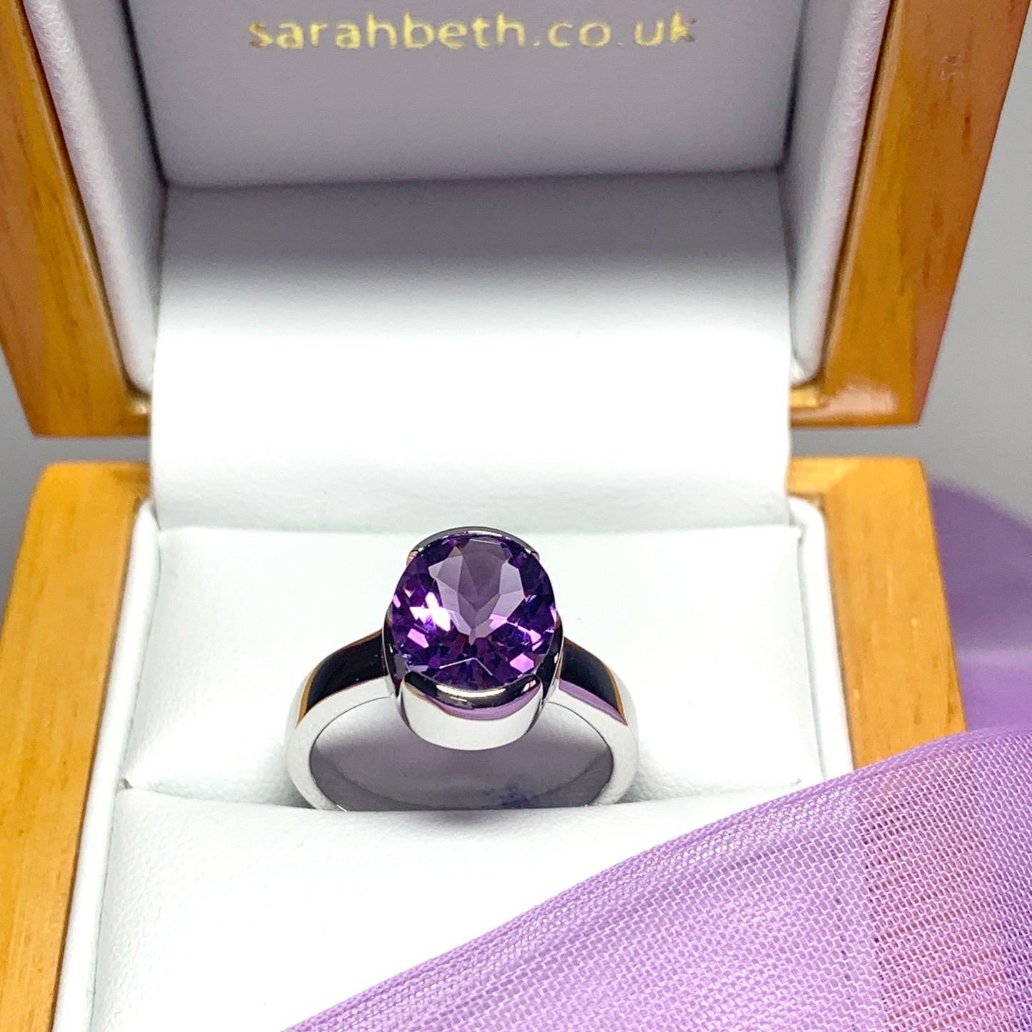 Real purple amethyst ring sterling silver oval