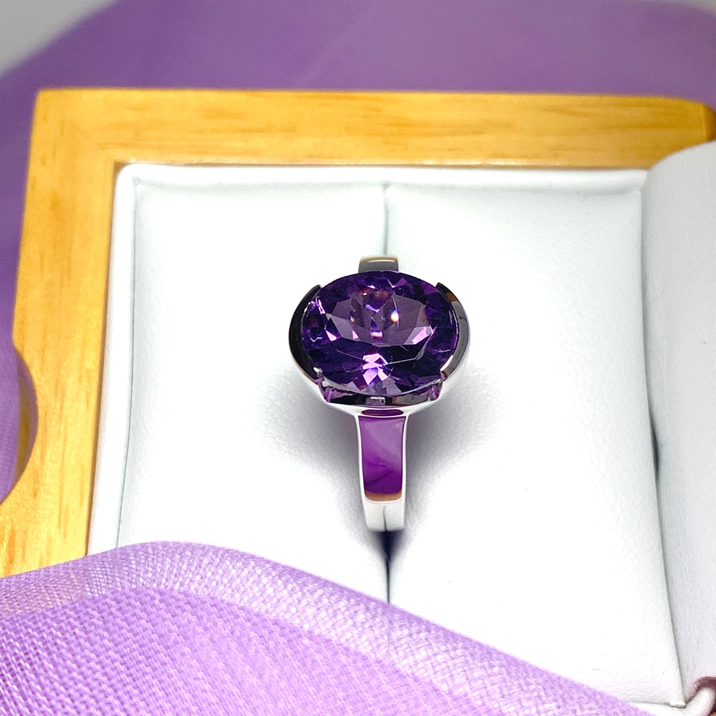 Real purple amethyst ring sterling silver oval