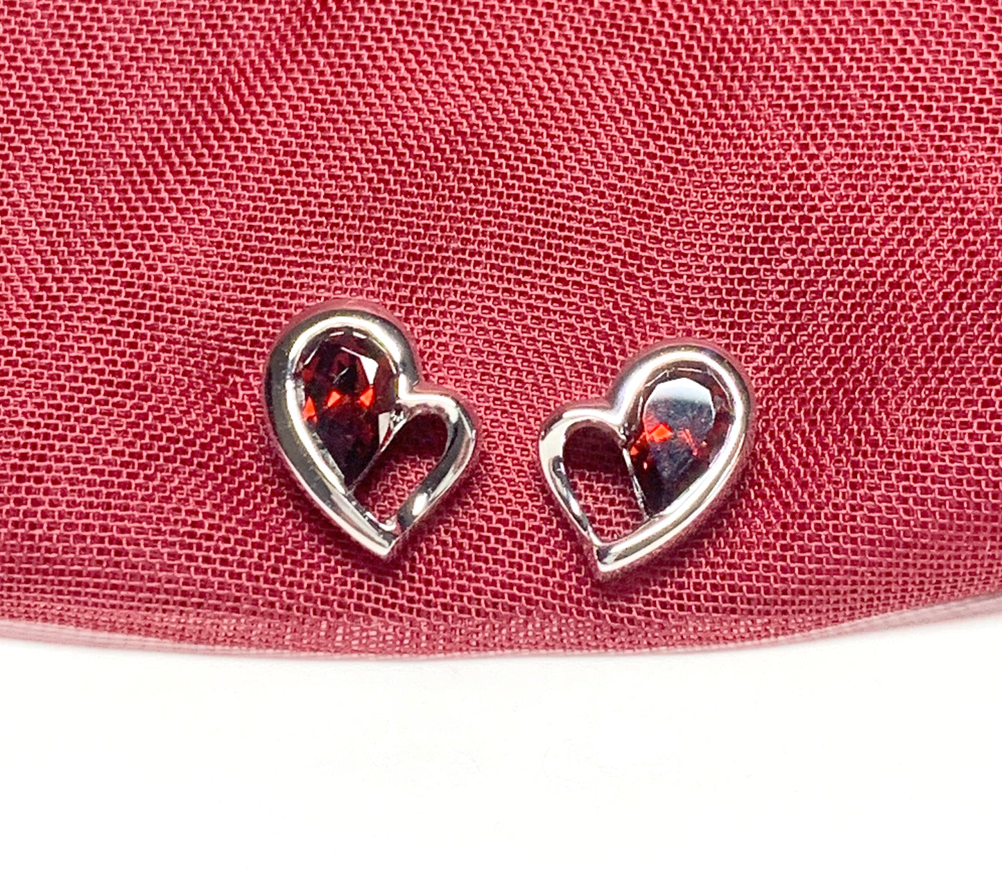 Real red garnet heart shaped stud earrings sterling silver