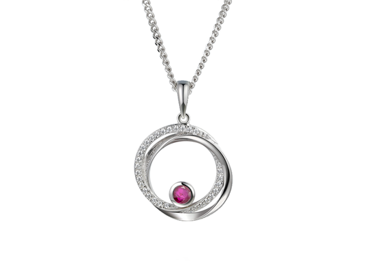 Real red ruby and cubic zirconia round necklace swirl pendant