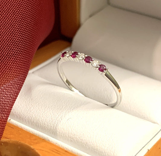 Real red ruby and diamond claw set eternity ring white gold