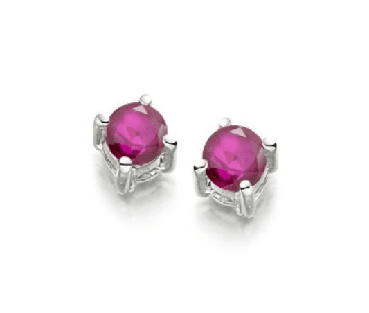 Real ruby earrings round white gold stud