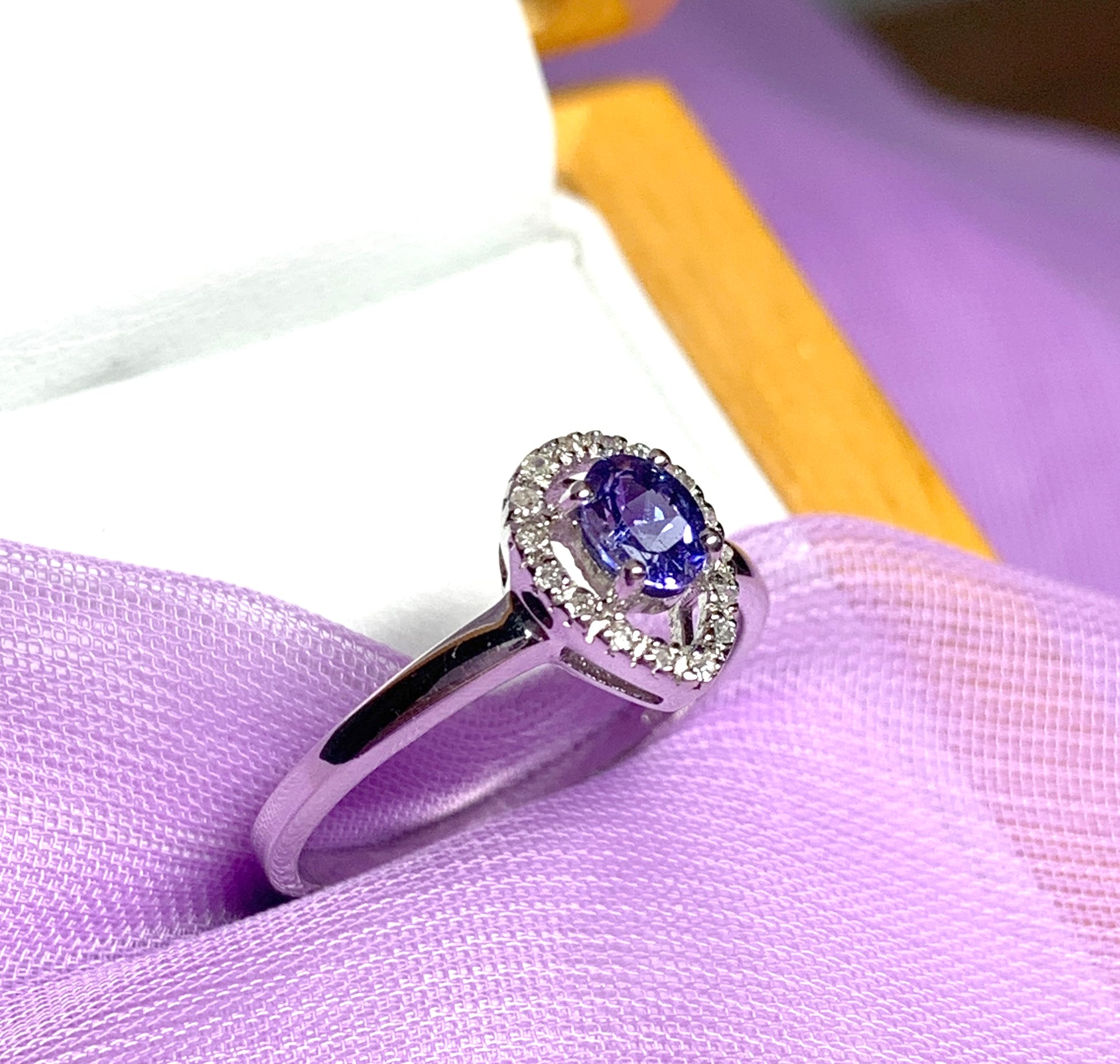 Real tanzanite halo cluster ring real diamonds white gold teardrop pear shaped