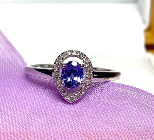 Real tanzanite halo cluster ring real diamonds white gold teardrop pear shaped