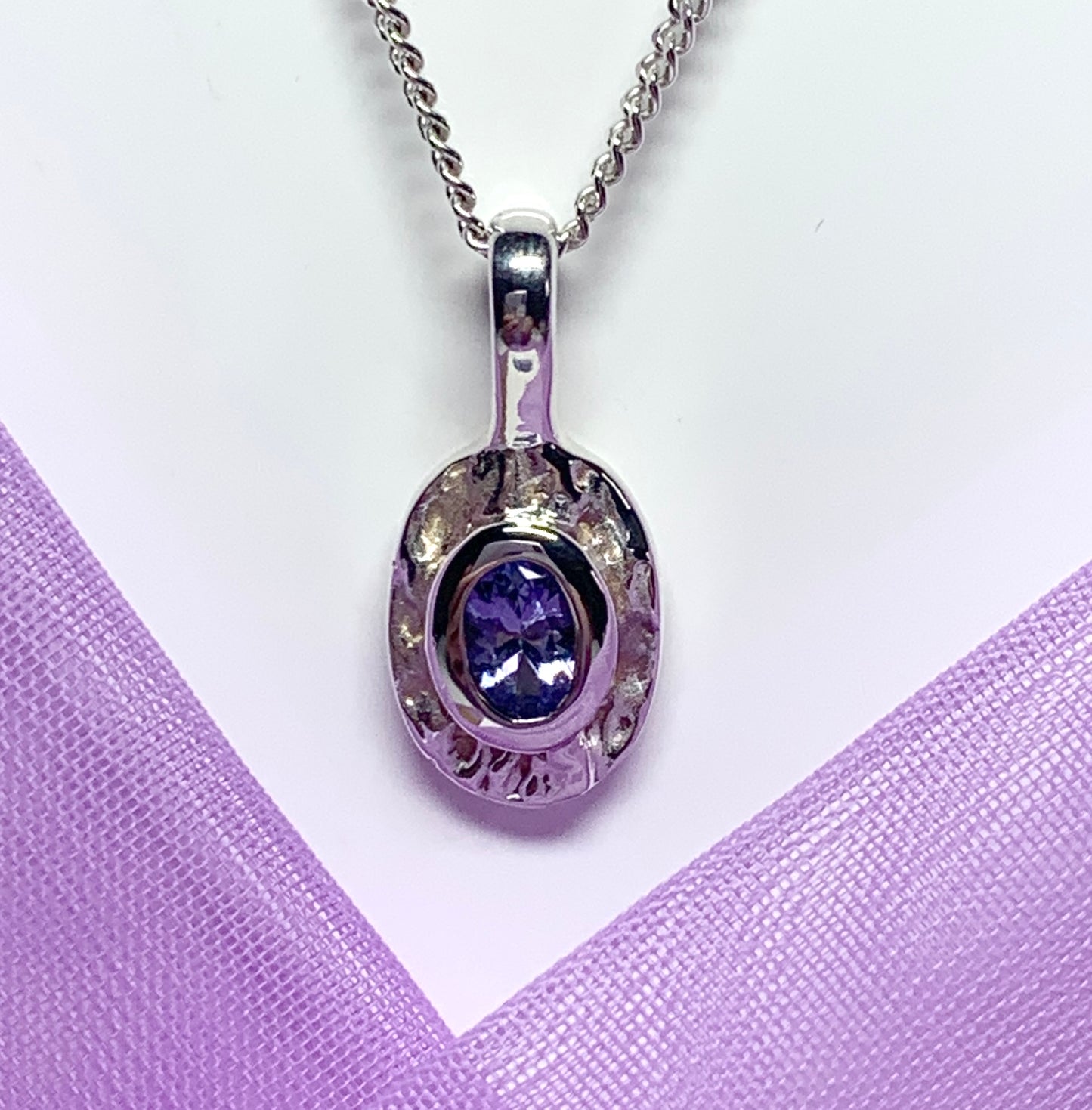 Real tanzanite oval necklace sterling silver