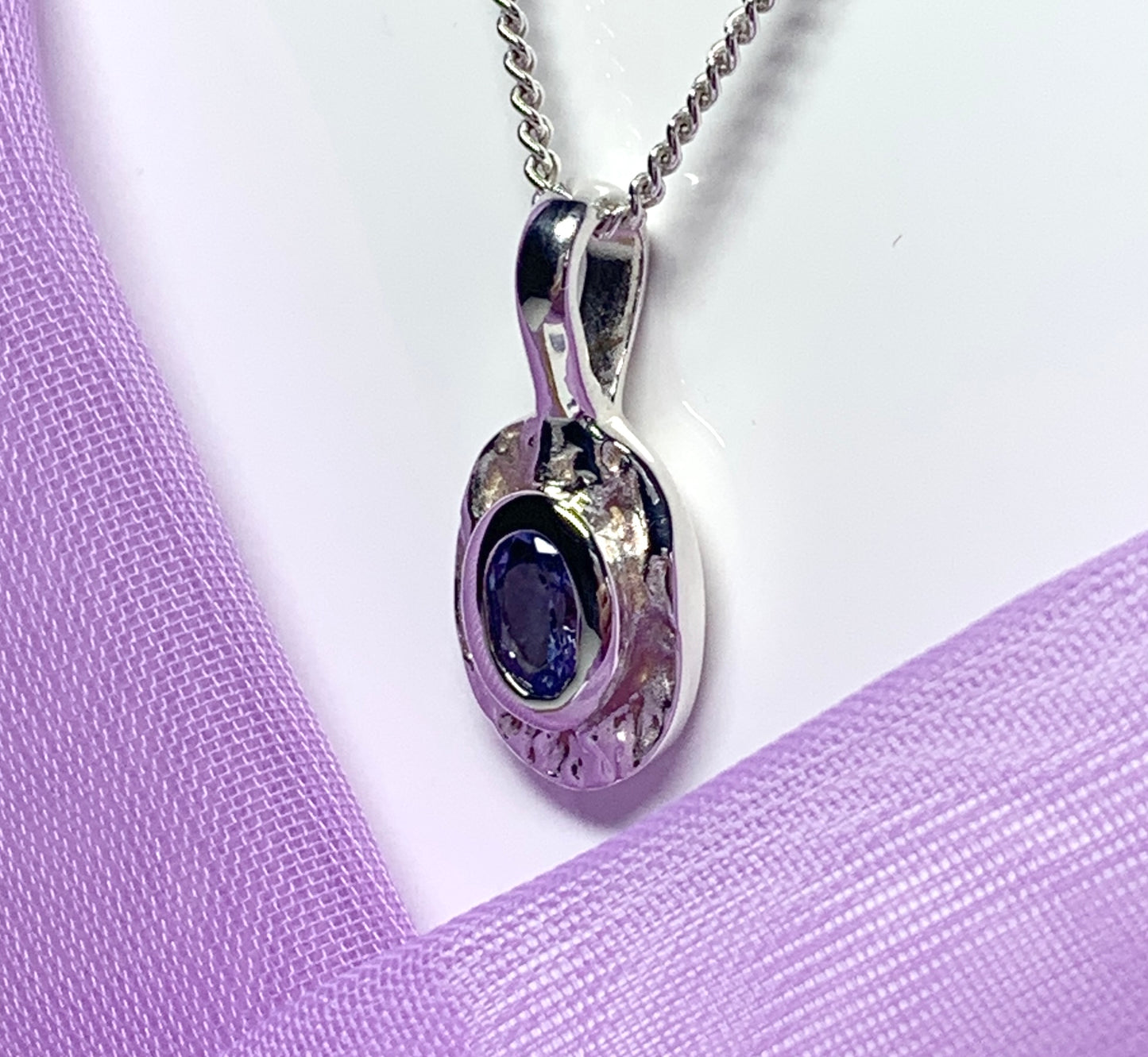 Real tanzanite oval necklace sterling silver