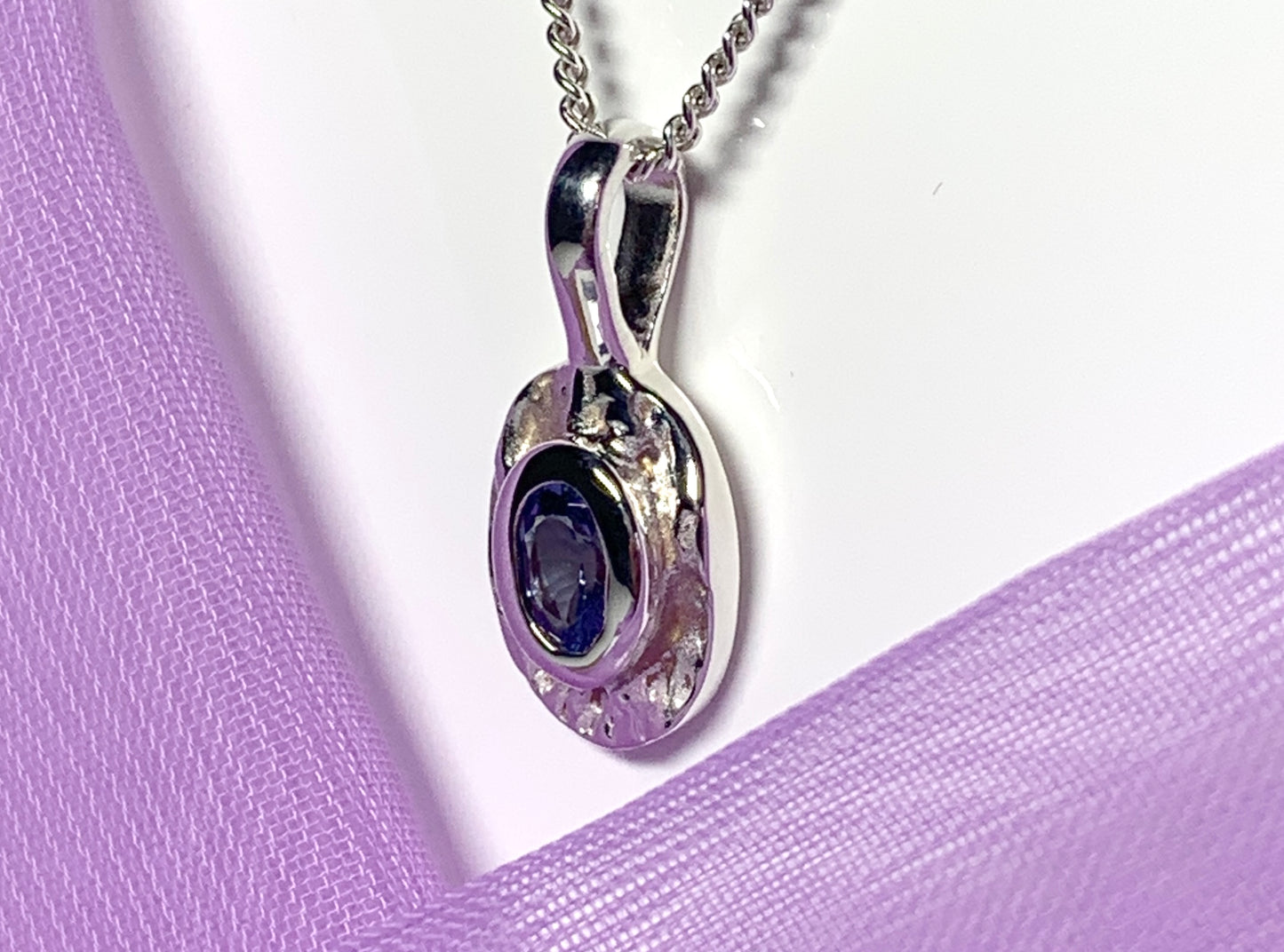 Real tanzanite oval necklace sterling silver