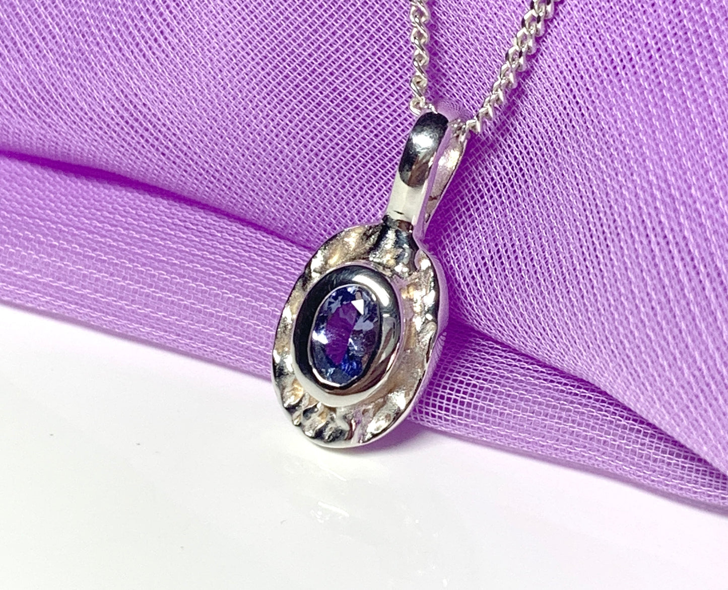 Real tanzanite oval necklace sterling silver